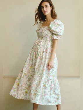 Nothing Fits But Kiko Floral Maternity Smocked Midi Dress Size M